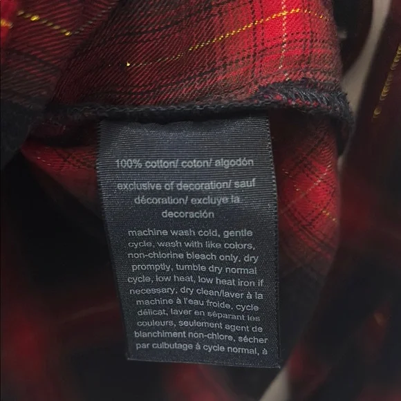 Tommy Hilfiger Red and Navy Plaid popover Blouse - Picture 4 of 6